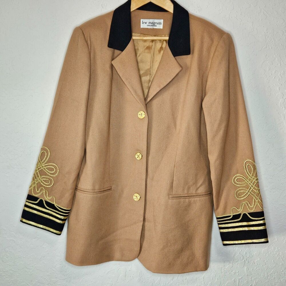 Vintage Lew Magram Wool Blazer Gold Trim Embroidered Cuffs Made USA‎ Large